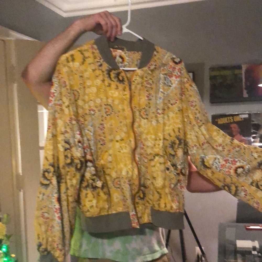 Free People Yellow Paisley Bomber Jacket